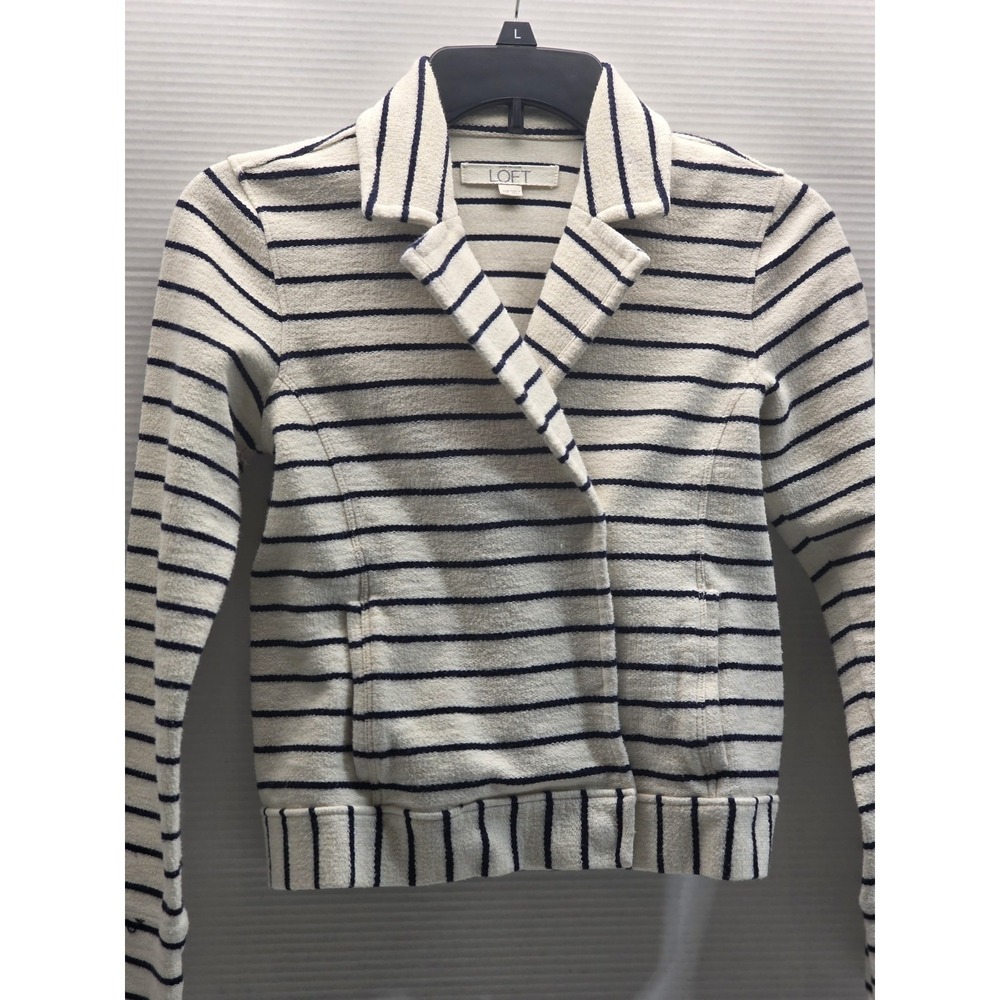 Ann Taylor LOFT Striped Blazer Womens XSP Cotton Knit Jacket Top‎